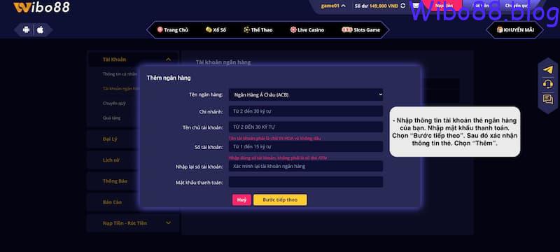 Thông tin rút tiền bảo mật